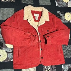 LL Bean burnt orange corduroy Sherpa lined jean jacket L